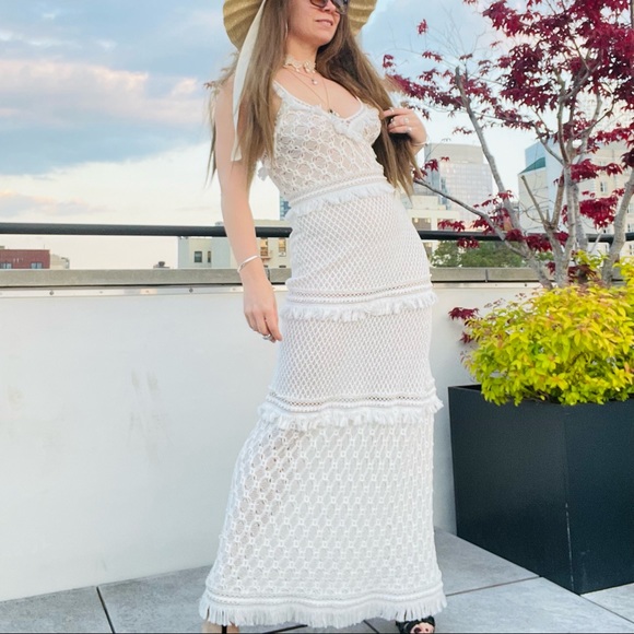 Alexis Maxi Eyelash Fringe TIERED Fishnet Mesh Dress - Picture 13 of 17